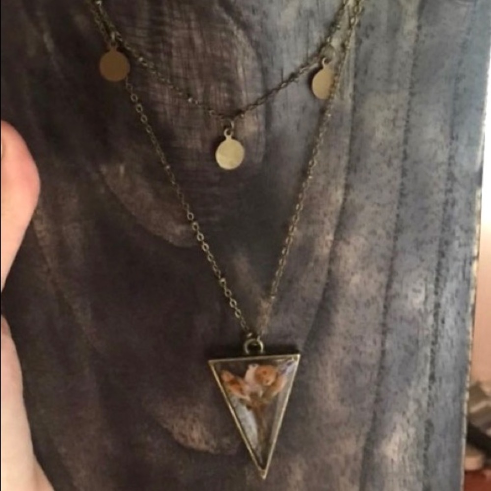 Layered necklace, pressed flower